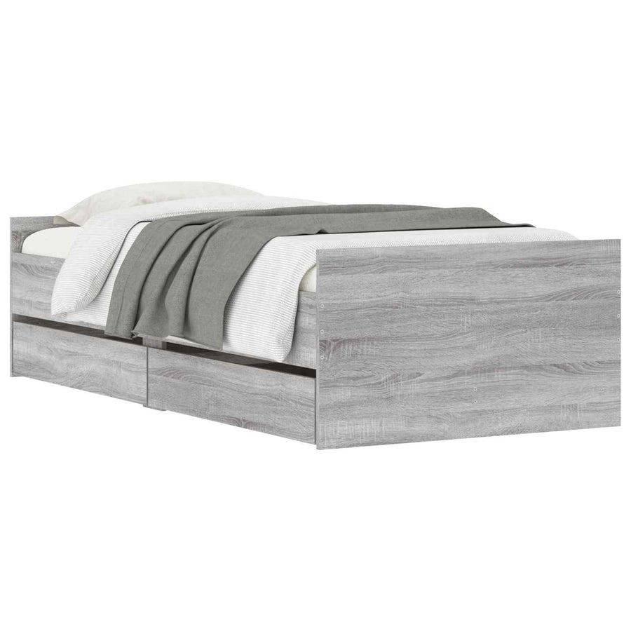 Bedframe Betongrijs Bewerkt hout