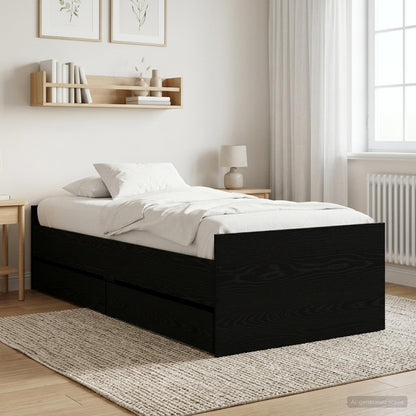 Bedframe Zwart eiken Bewerkt hout
