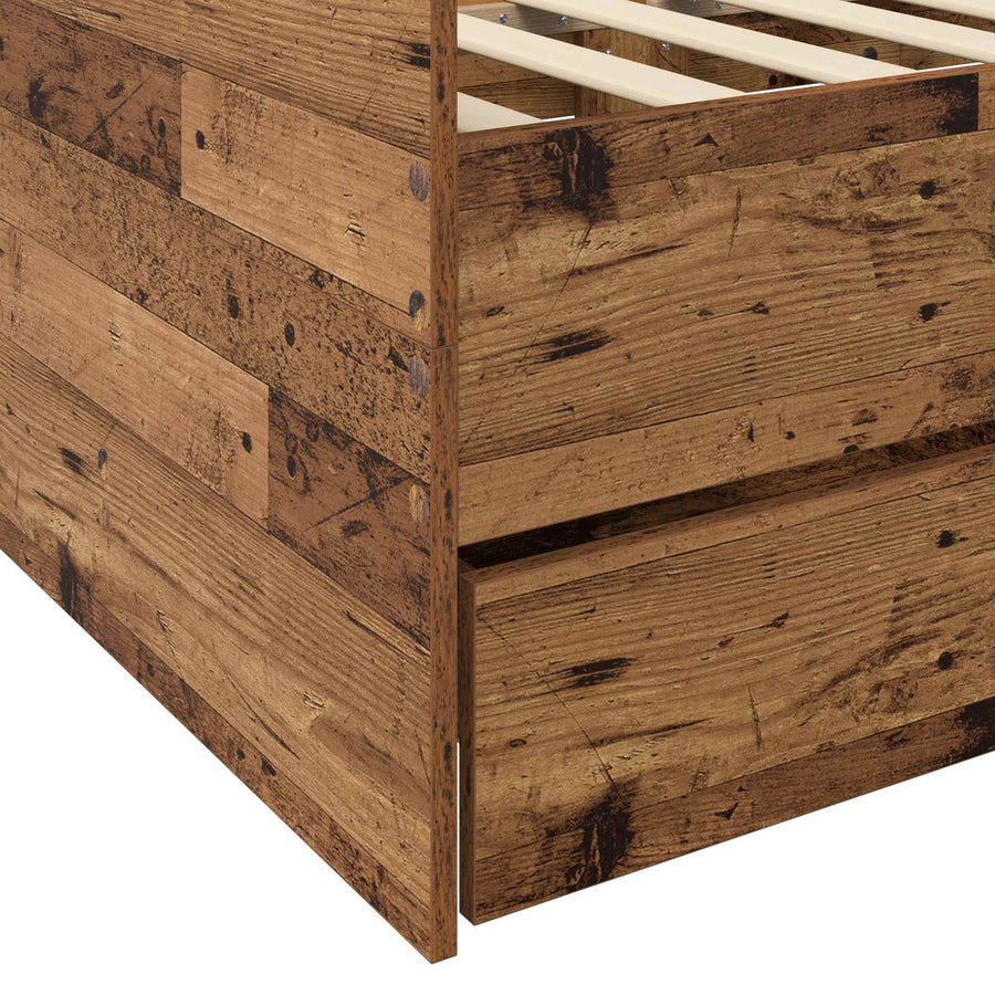 Dagbed met lade met hoofdeinde met opslag Oud hout Bewerkt hout
