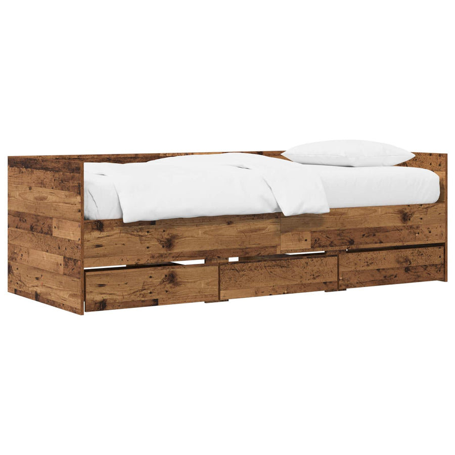 Dagbed met lade met hoofdeinde met opslag Oud hout Bewerkt hout