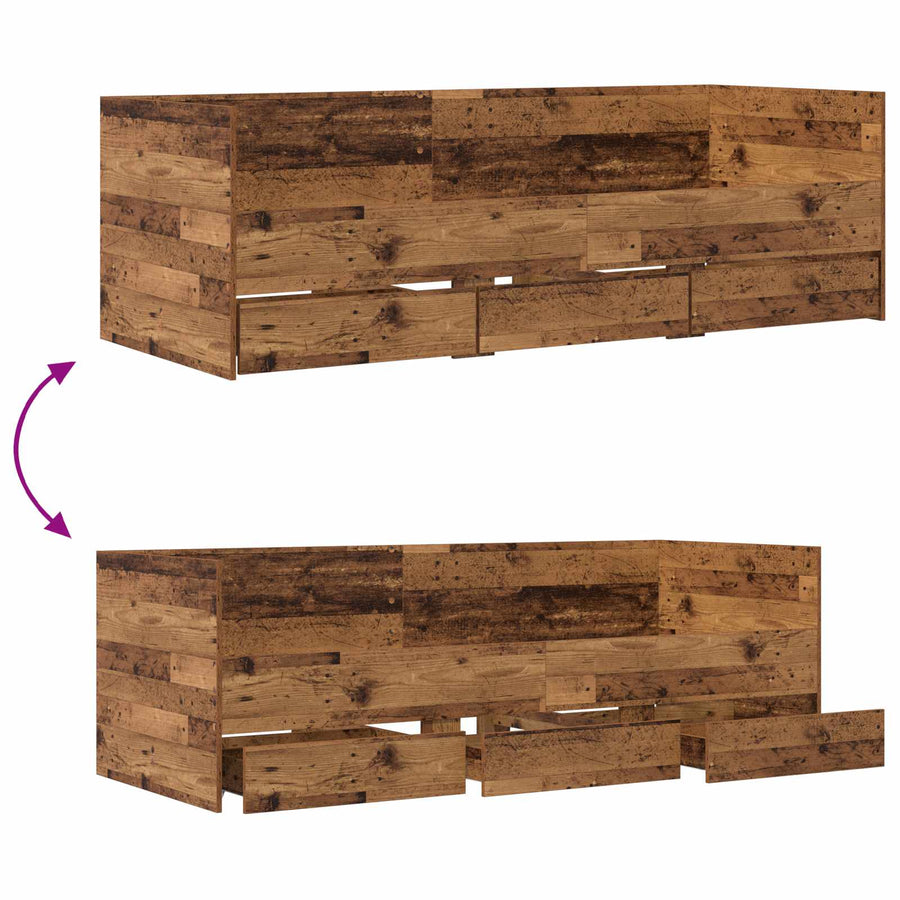 Dagbed met lade met hoofdeinde met opslag Oud hout Bewerkt hout