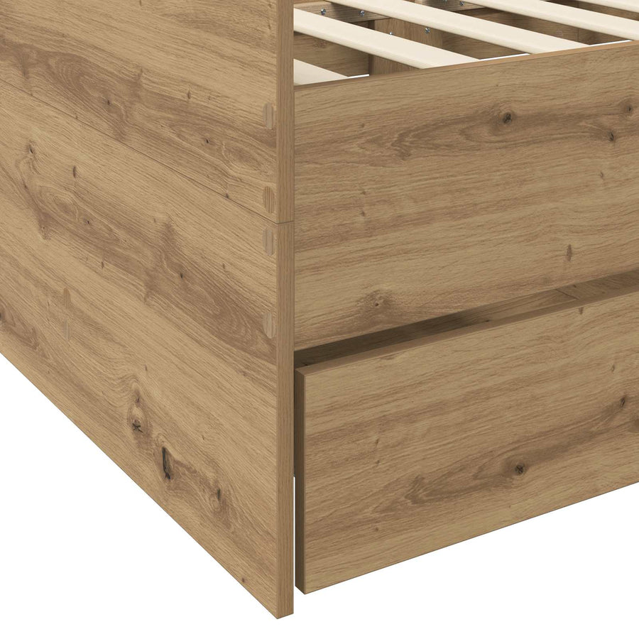 Dagbed met lade met hoofdeinde Artisanaal eiken Bewerkt hout
