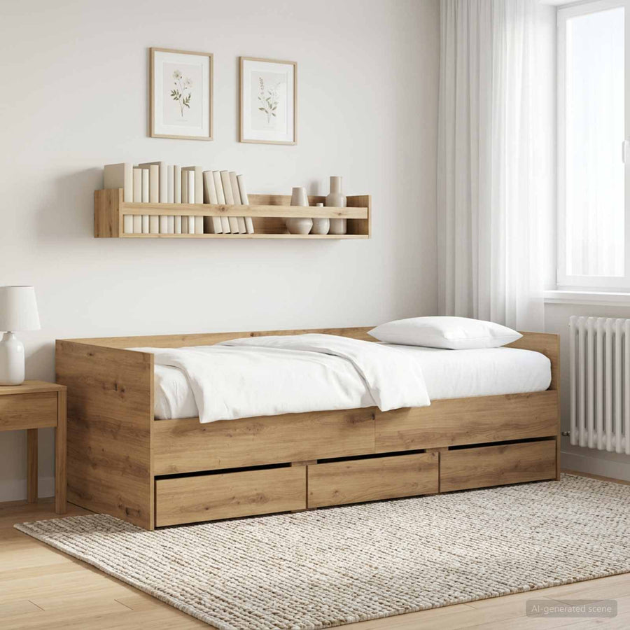 Dagbed met lade met hoofdeinde Artisanaal eiken Bewerkt hout