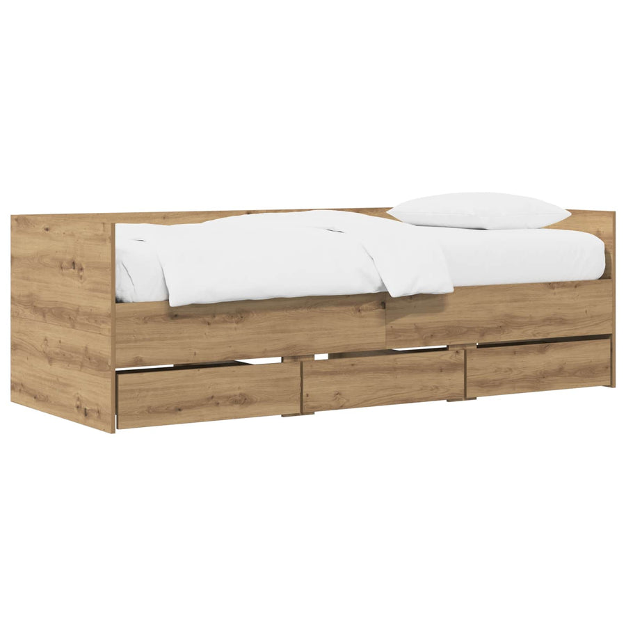 Dagbed met lade met hoofdeinde Artisanaal eiken Bewerkt hout