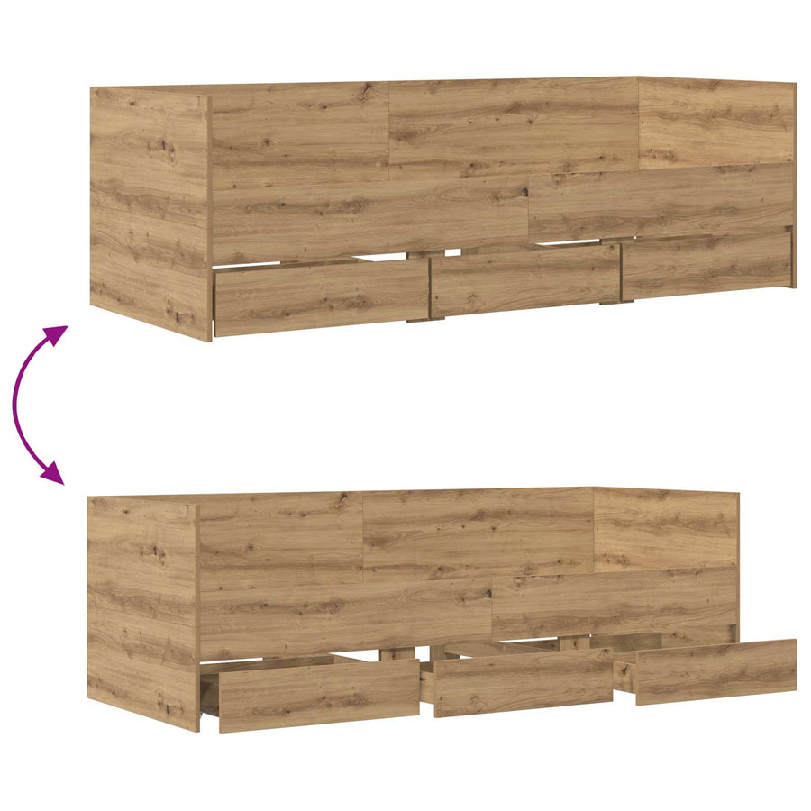 Dagbed met lade met hoofdeinde Artisanaal eiken Bewerkt hout