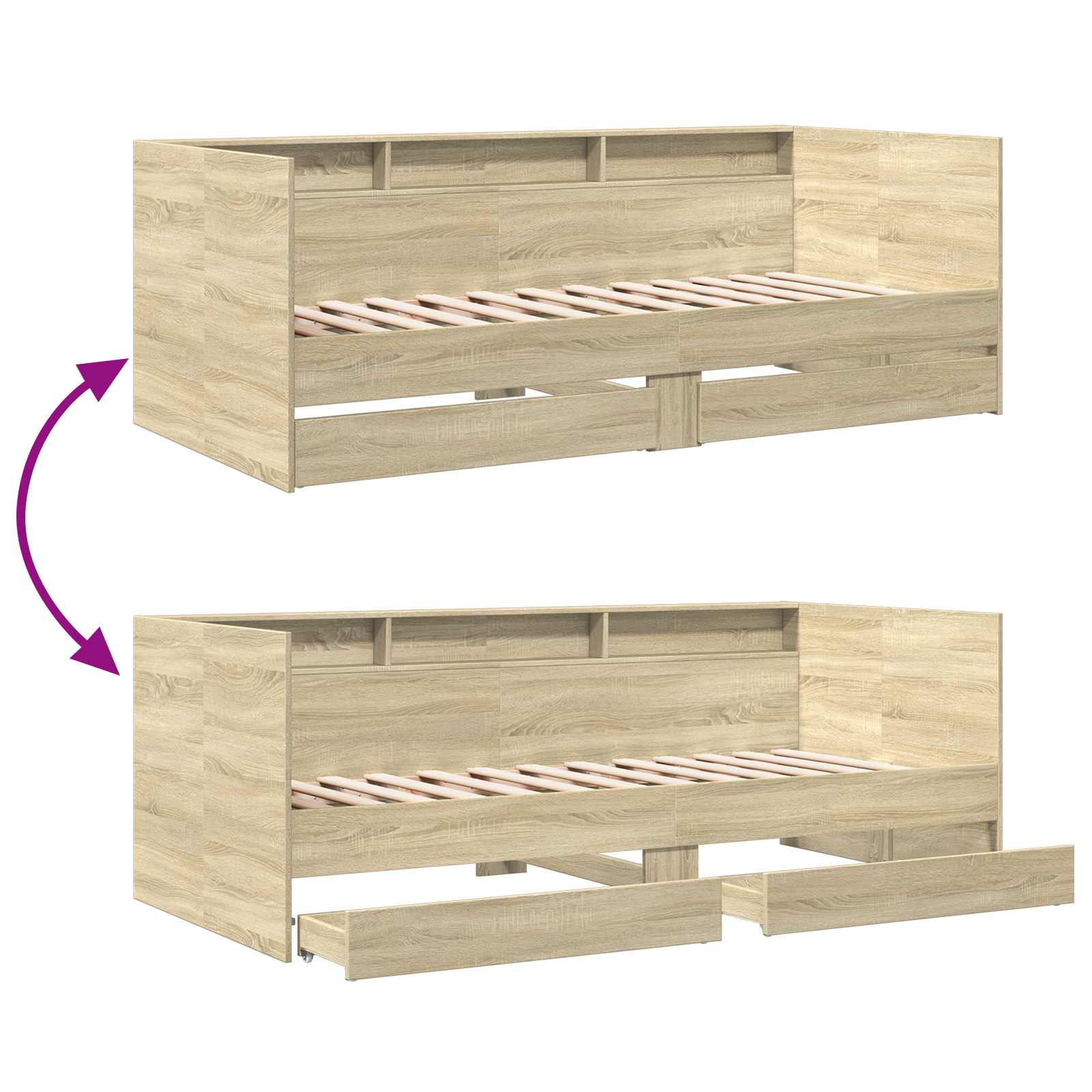 Dagbed met lade met plank met opslag Sonoma Eiken Bewerkt hout