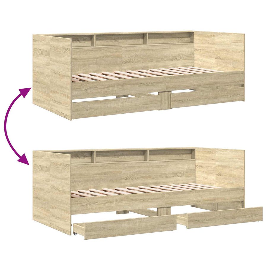 Dagbed met lade met plank met opslag Sonoma Eiken Bewerkt hout