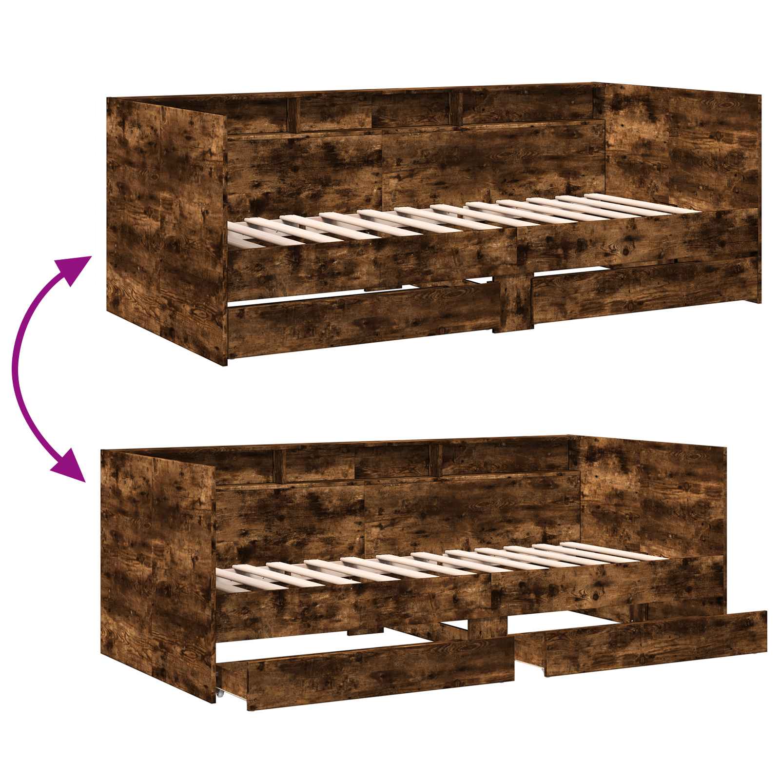 Dagbed met lade met plank met opslag Gerookt eiken Bewerkt hout