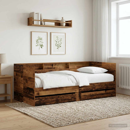 Dagbed met lade met plank met hoofdeinde Oud hout Bewerkt hout