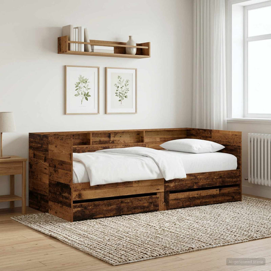 Dagbed met lade met plank met hoofdeinde Oud hout Bewerkt hout