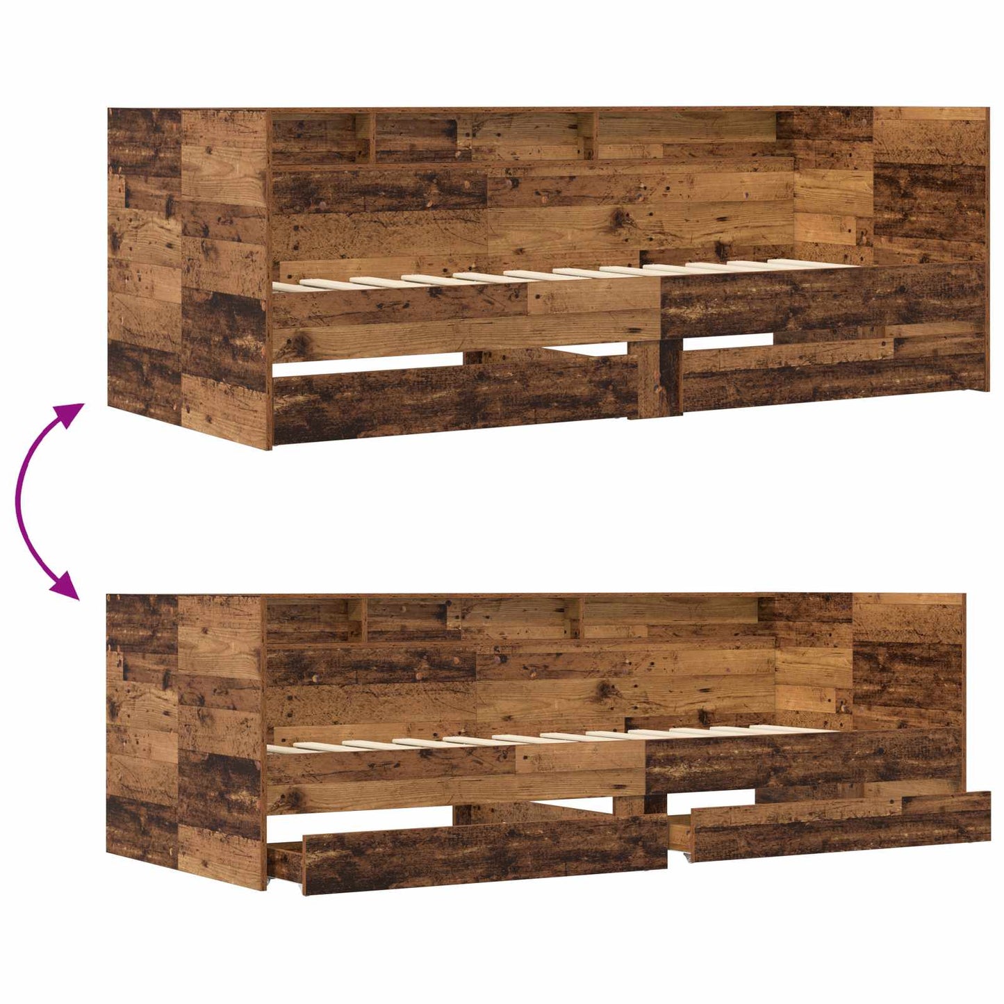 Dagbed met lade met plank met hoofdeinde Oud hout Bewerkt hout