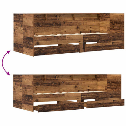 Dagbed met lade met plank met hoofdeinde Oud hout Bewerkt hout