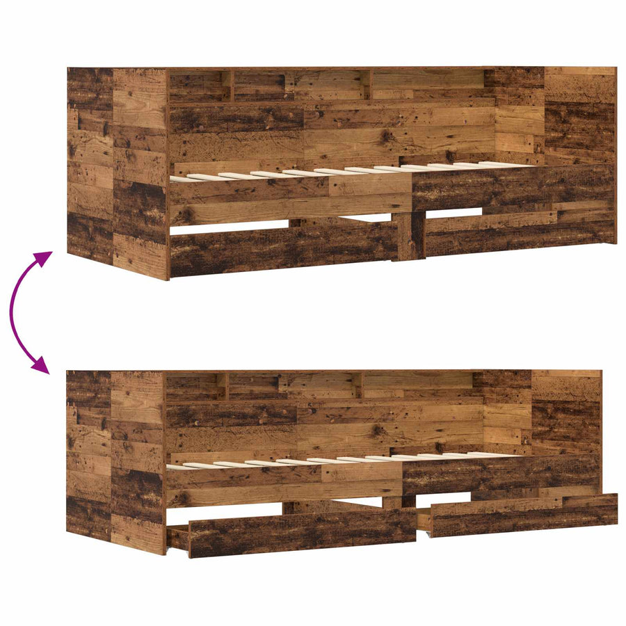 Dagbed met lade met plank met hoofdeinde Oud hout Bewerkt hout