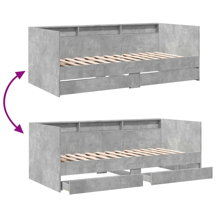 Dagbed met lade met plank met opslag Betongrijs Bewerkt hout