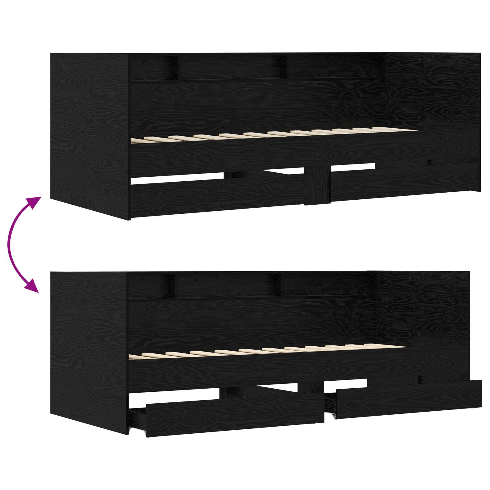 Dagbed met lade met plank met opslag Zwart eiken Bewerkt hout