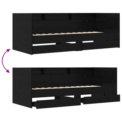 Dagbed met lade met plank met opslag Zwart eiken Bewerkt hout