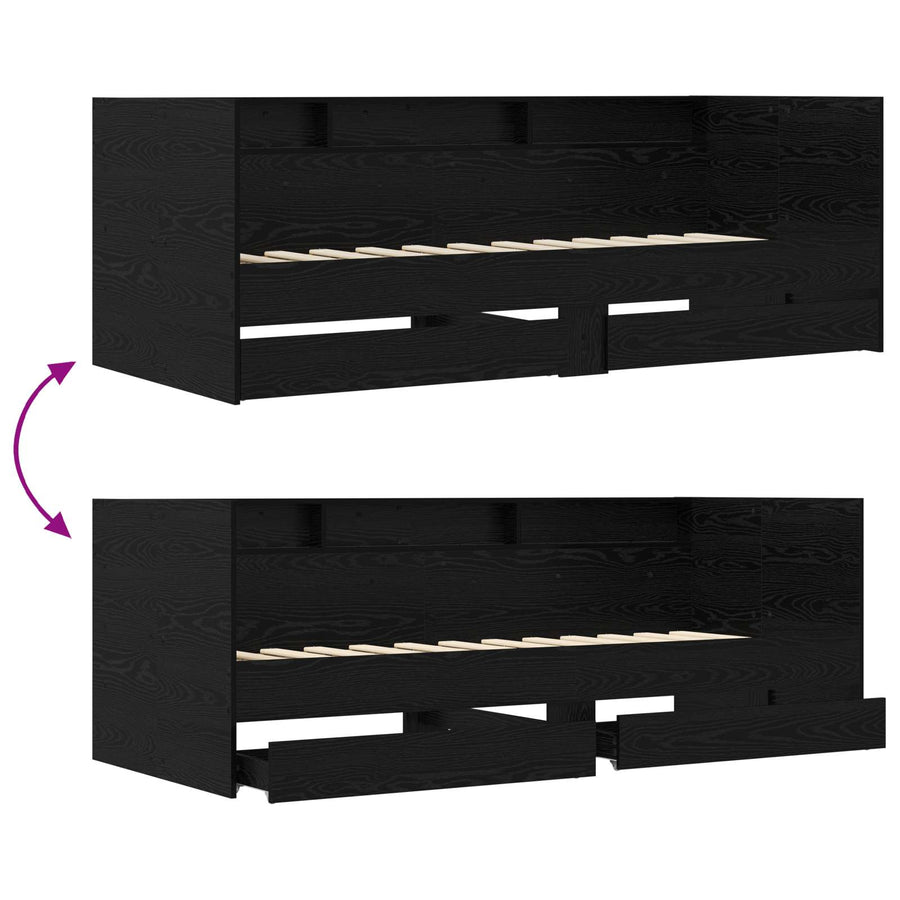 Dagbed met lade met plank met opslag Zwart eiken Bewerkt hout