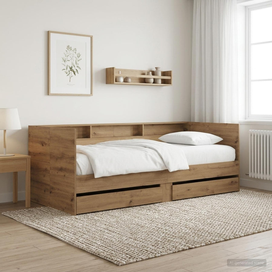 Dagbed met lade met plank Artisanaal eiken Bewerkt hout