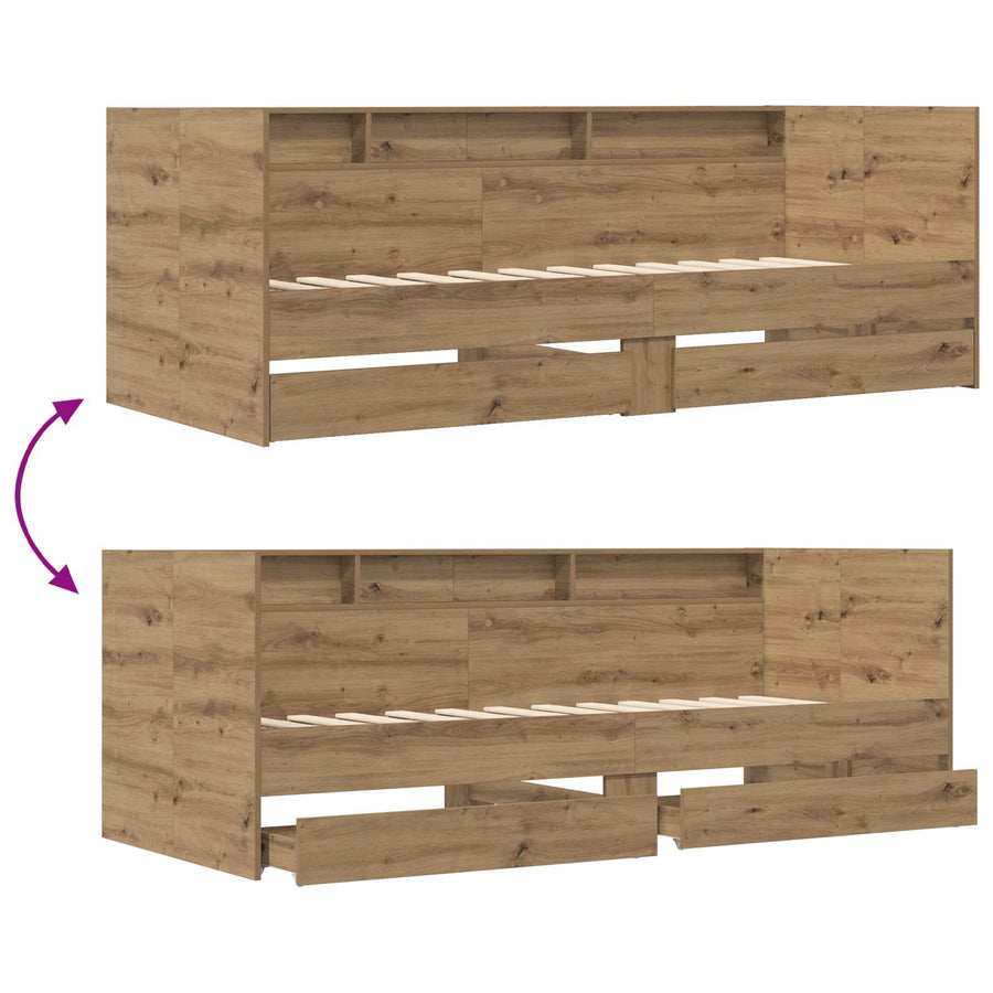 Dagbed met lade met plank Artisanaal eiken Bewerkt hout