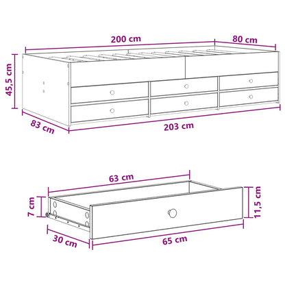 Bedframe met opslag Sonoma Eiken 80 x 200 cm Bewerkt hout