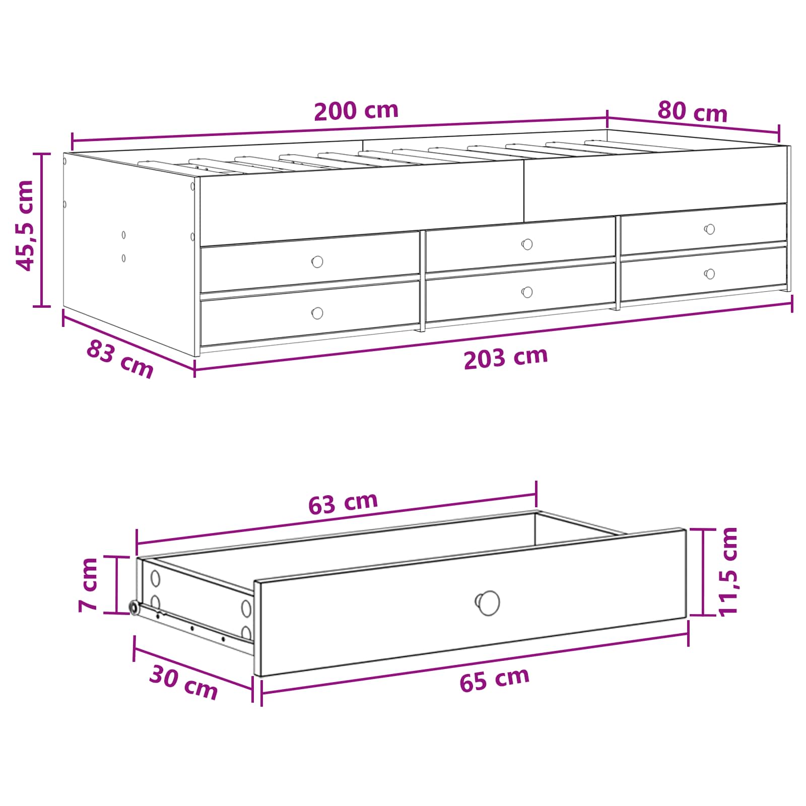 Bedframe met opslag Gerookt eiken 80 x 200 cm Bewerkt hout