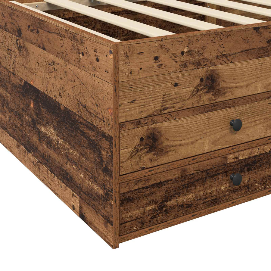 Bedframe met opslag met lade Oud hout 80 x 200 cm Bewerkt hout