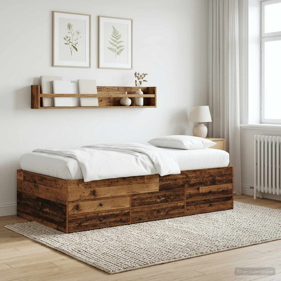 Bedframe met opslag met lade Oud hout 80 x 200 cm Bewerkt hout