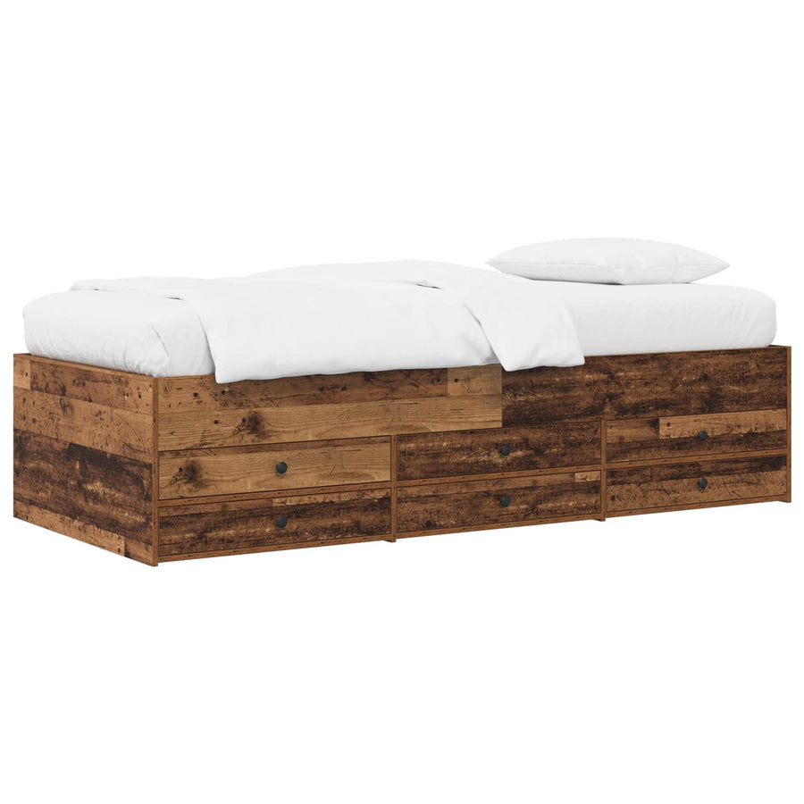 Bedframe met opslag met lade Oud hout 80 x 200 cm Bewerkt hout
