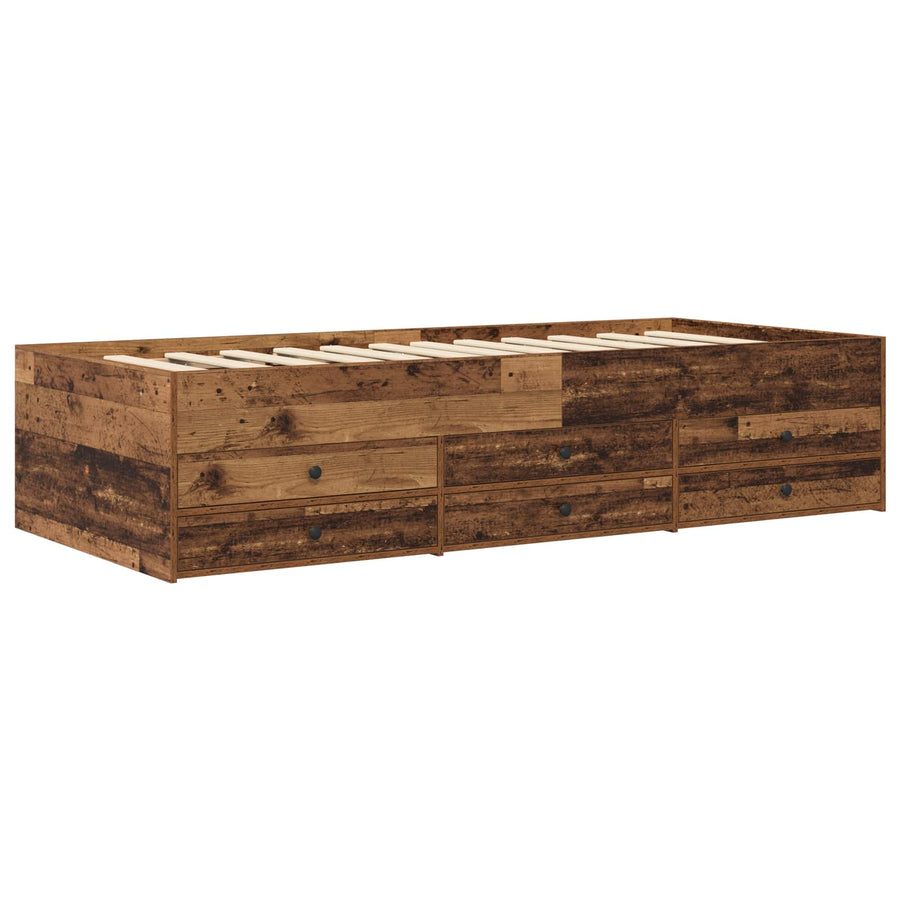 Bedframe met opslag met lade Oud hout 80 x 200 cm Bewerkt hout