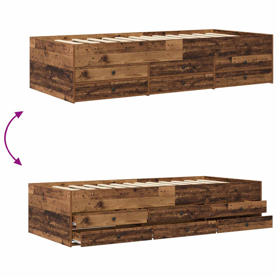 Bedframe met opslag met lade Oud hout 80 x 200 cm Bewerkt hout