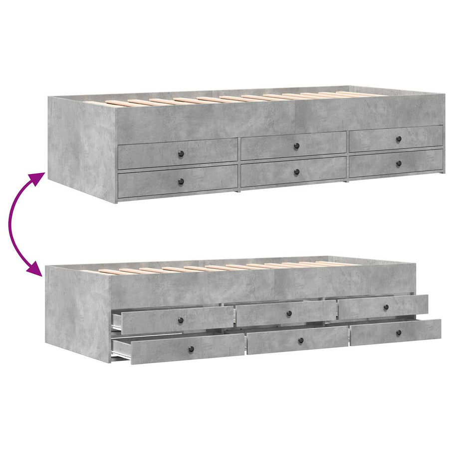 Bedframe met opslag Betongrijs 80 x 200 cm Bewerkt hout
