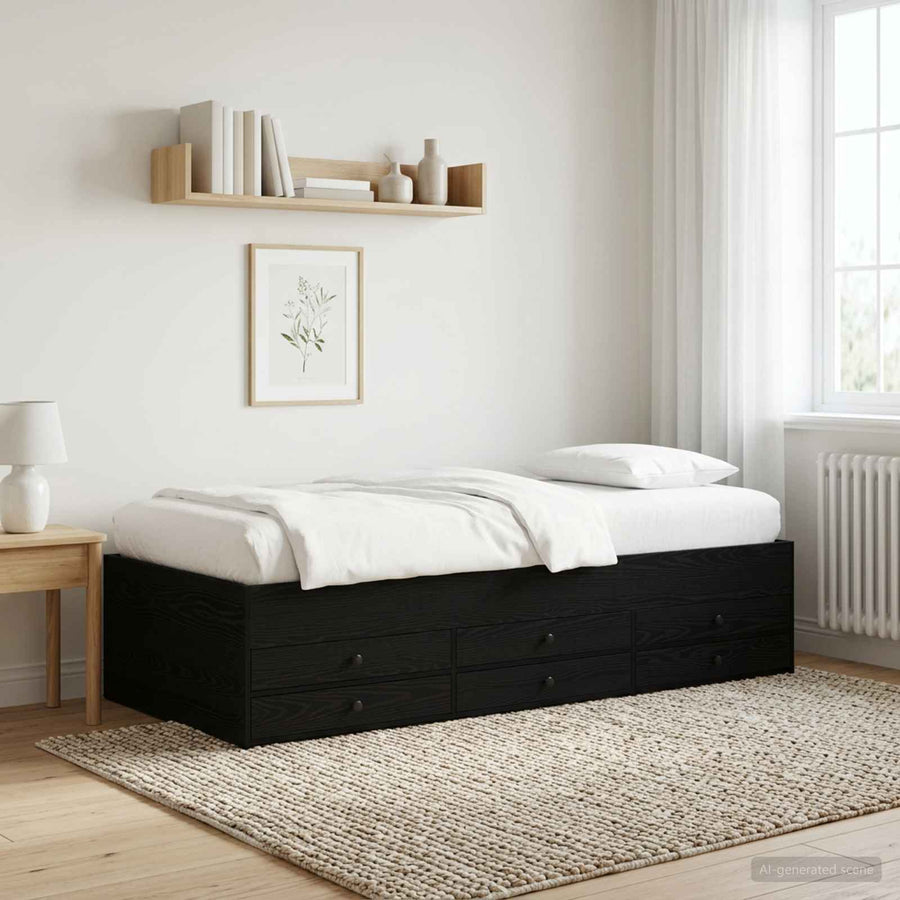 Bedframe met opslag Zwart eiken 80 x 200 cm Bewerkt hout