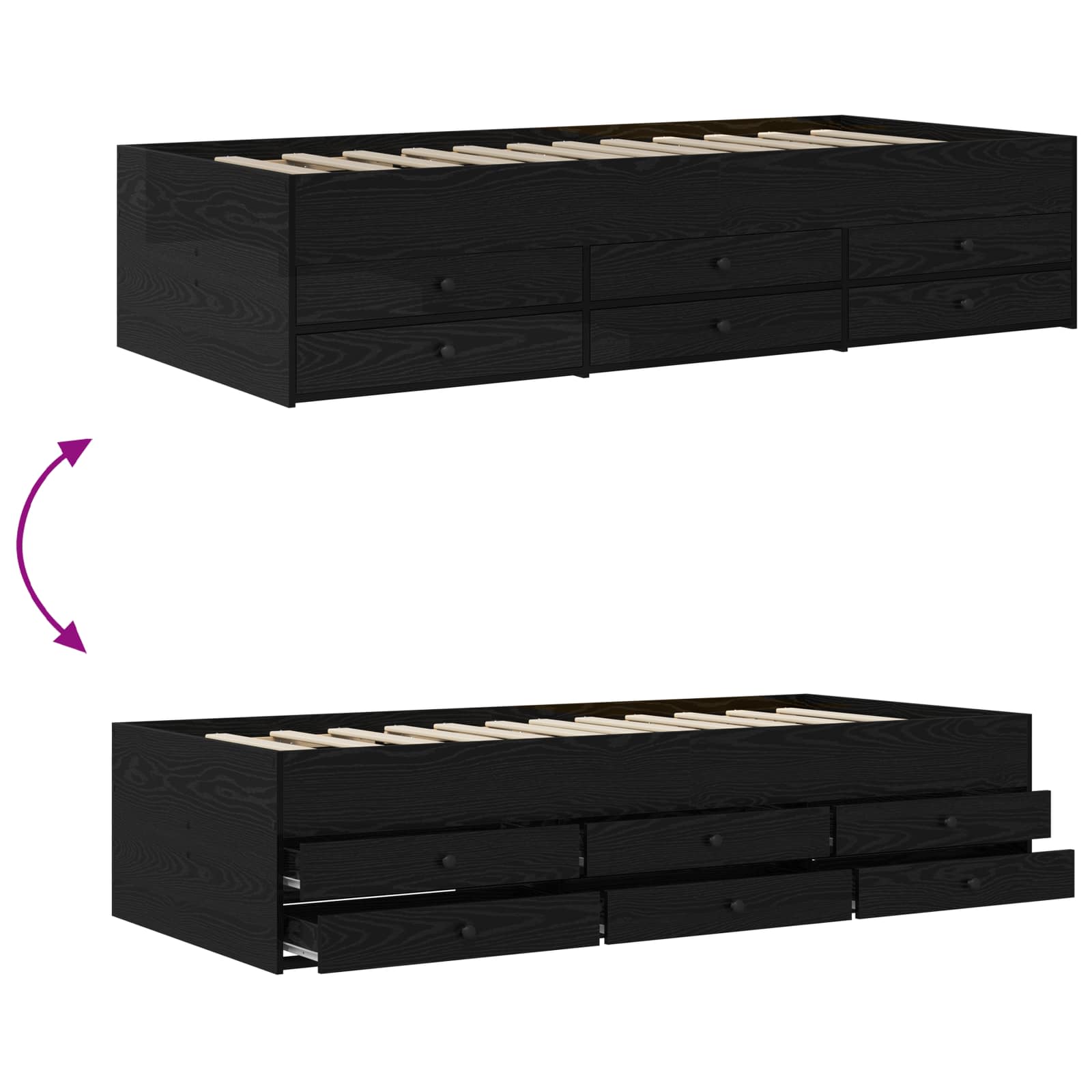 Bedframe met opslag Zwart eiken 80 x 200 cm Bewerkt hout