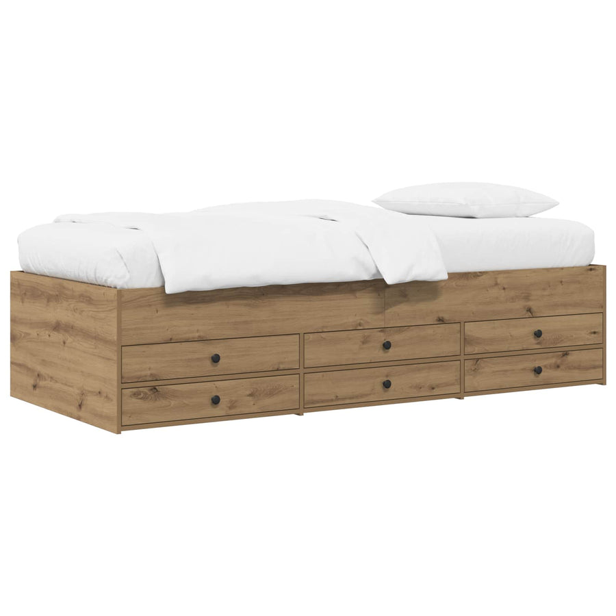 Bedframe met opslag Artisanaal eiken 80 x 200 cm Bewerkt hout