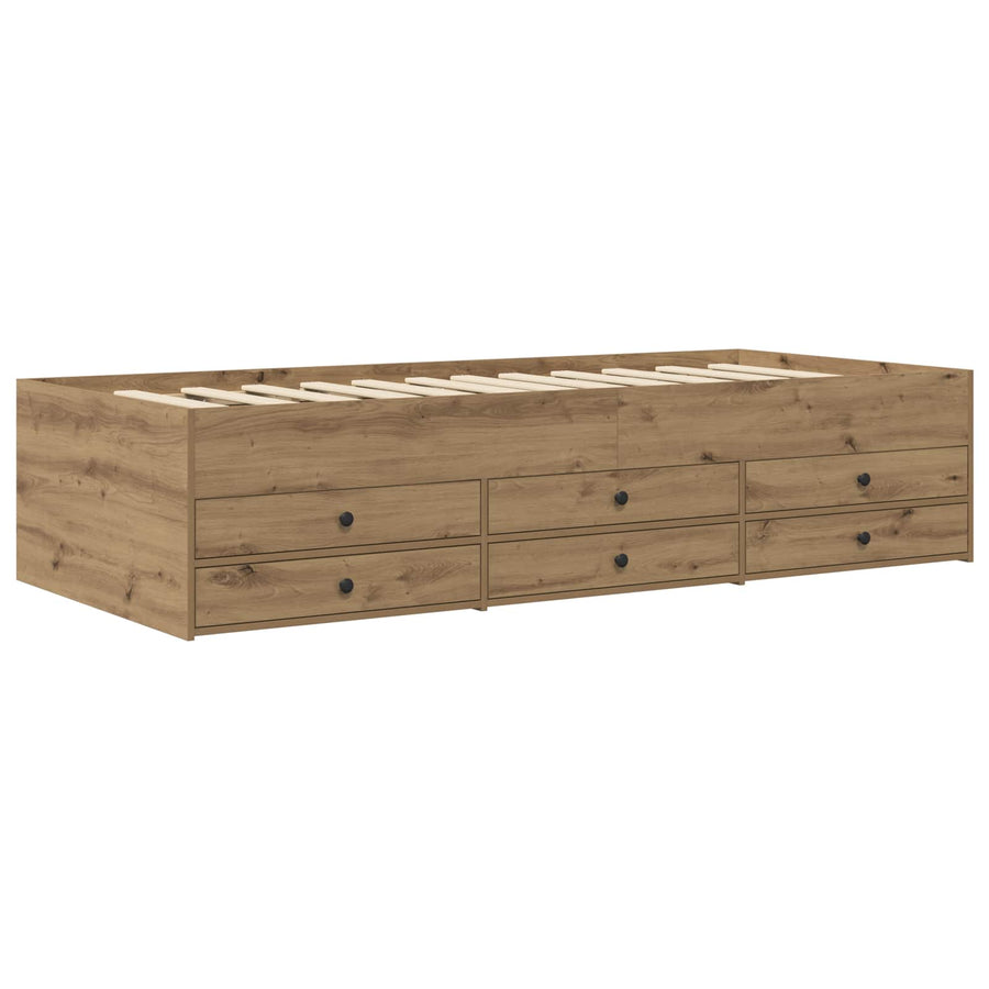 Bedframe met opslag Artisanaal eiken 80 x 200 cm Bewerkt hout
