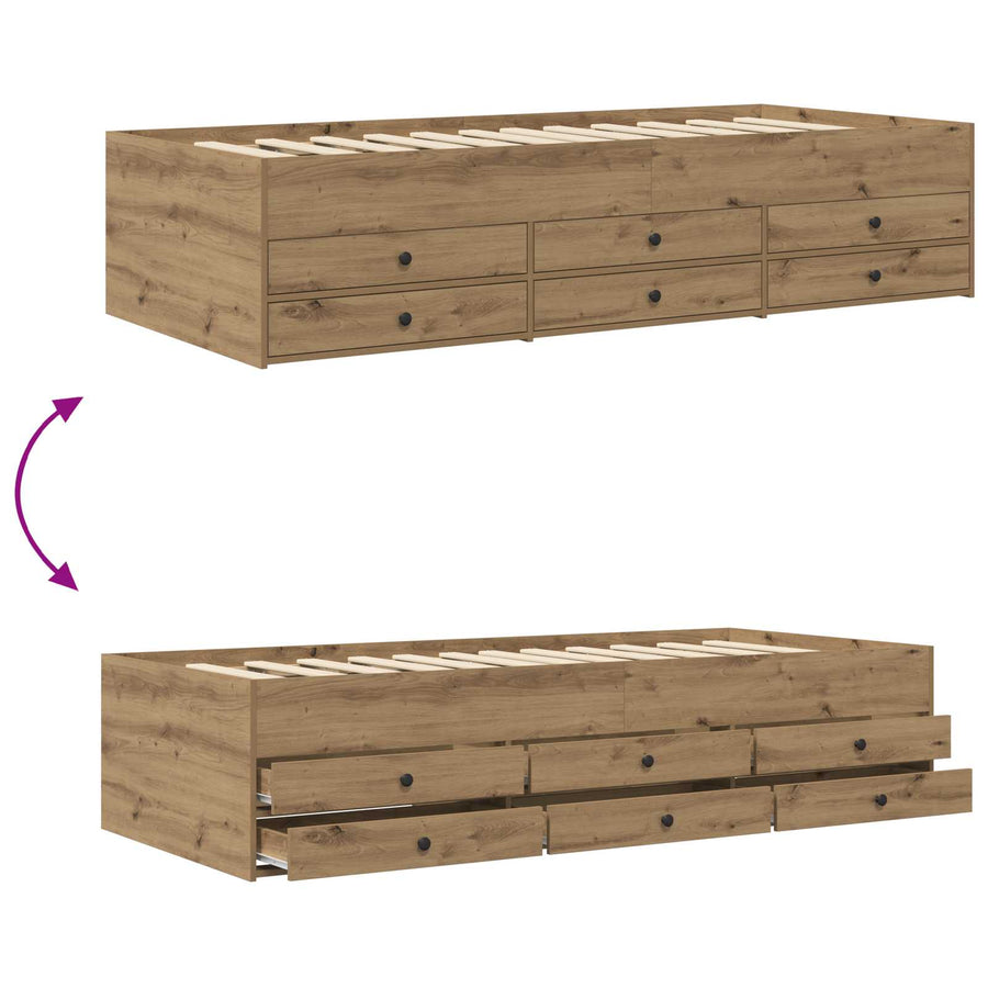 Bedframe met opslag Artisanaal eiken 80 x 200 cm Bewerkt hout