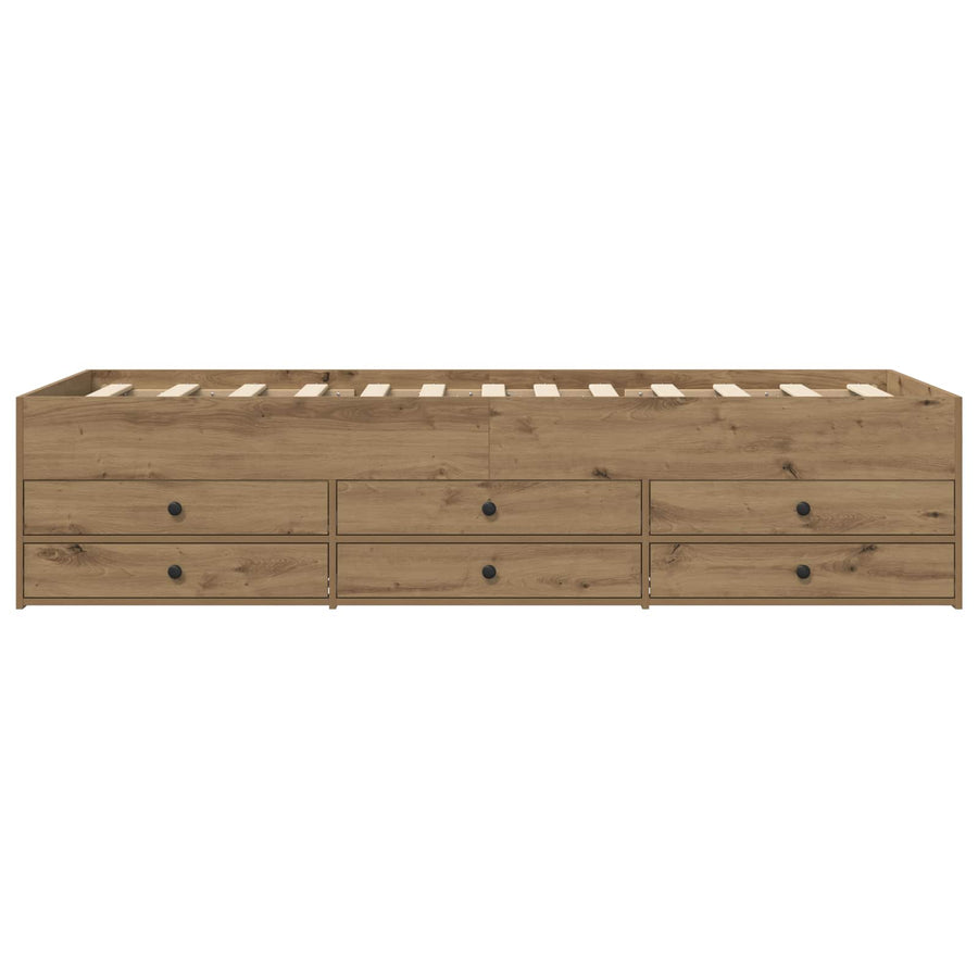 Bedframe met opslag Artisanaal eiken 80 x 200 cm Bewerkt hout