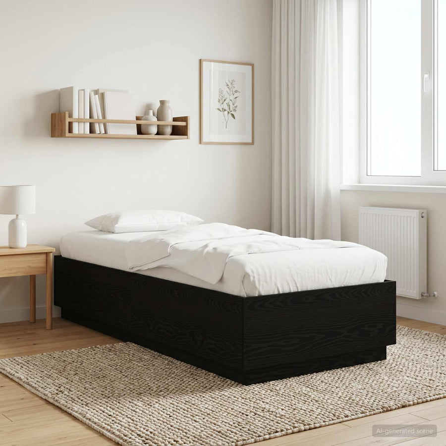 Bedframe Zwart eiken 80 x 200 cm Bewerkt hout