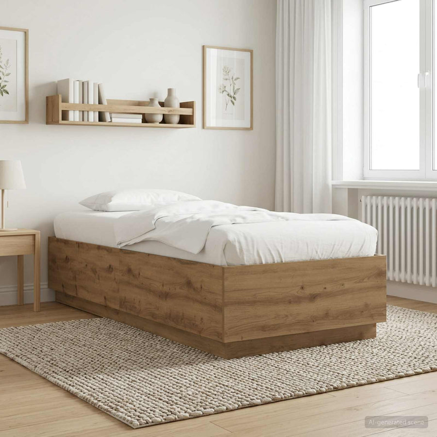 Bedframe Artisanaal eiken 80 x 200 cm Bewerkt hout