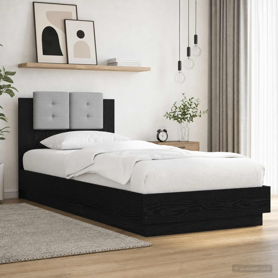 Bedframe met Hoofdeinde Zwart eiken Bewerkt hout