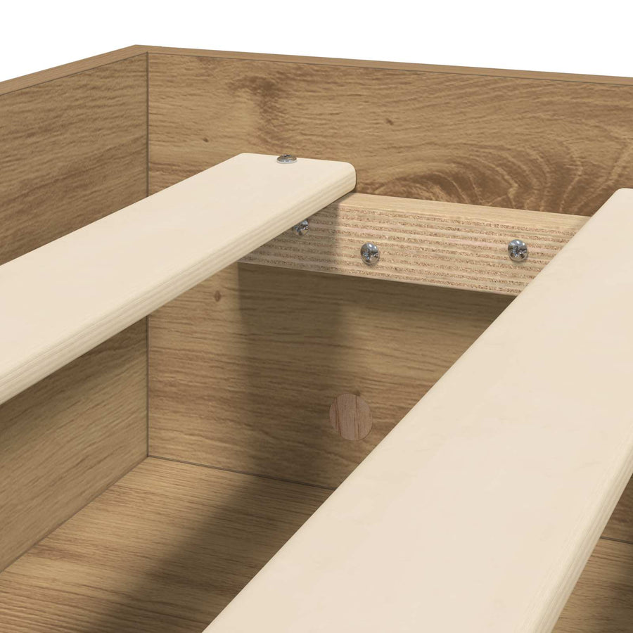 Bedframe met plank Artisanaal eiken 80 x 200 cm Bewerkt hout