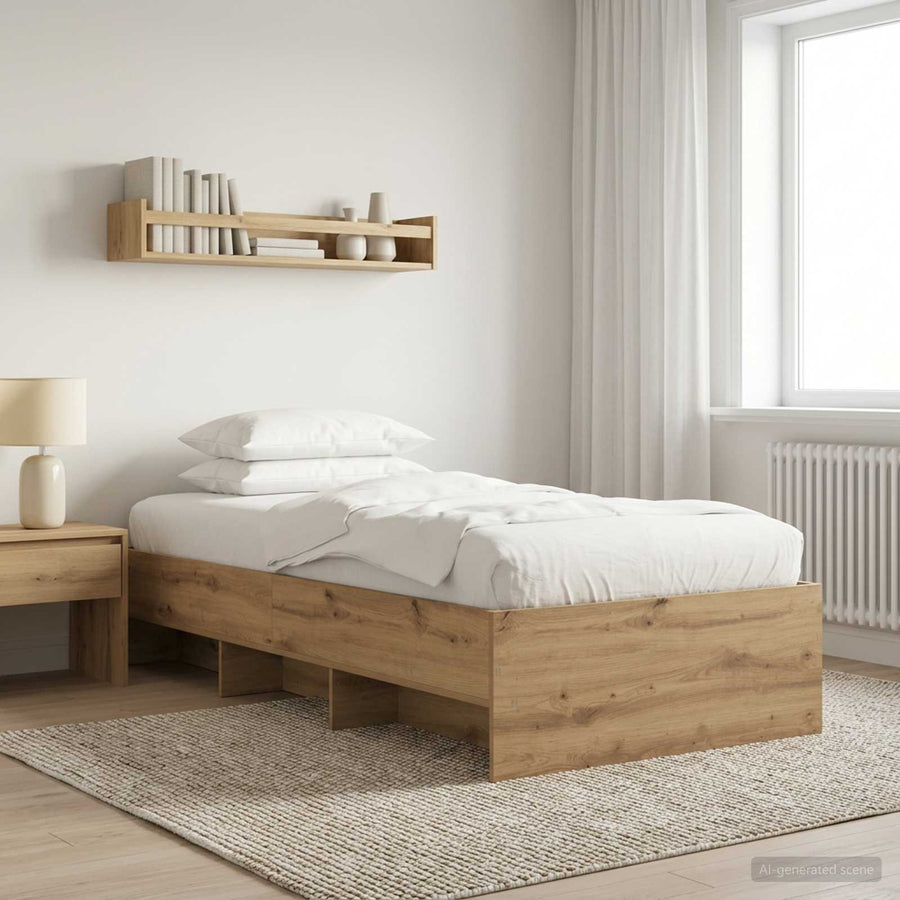 Bedframe met plank Artisanaal eiken 80 x 200 cm Bewerkt hout