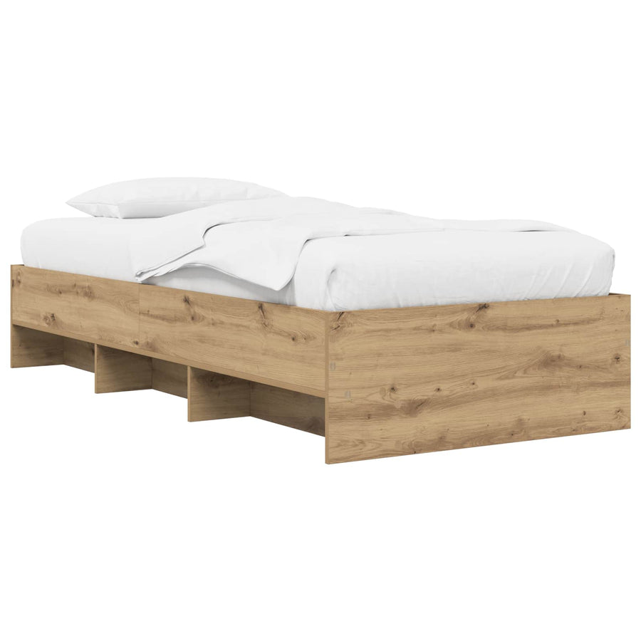 Bedframe met plank Artisanaal eiken 80 x 200 cm Bewerkt hout