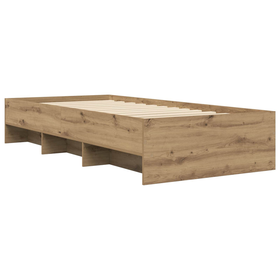 Bedframe met plank Artisanaal eiken 80 x 200 cm Bewerkt hout