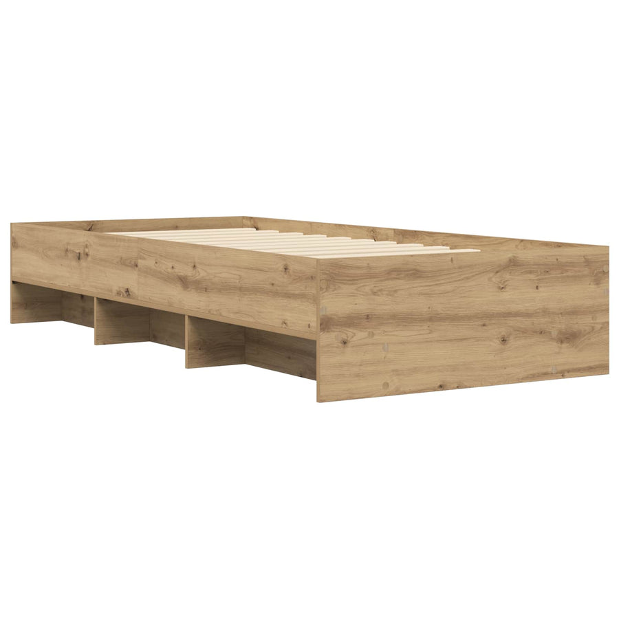 Bedframe met plank Artisanaal eiken 80 x 200 cm Bewerkt hout