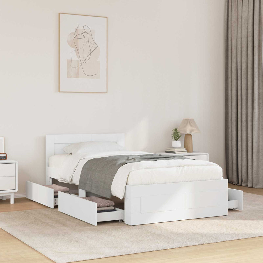 Bedframe met lade met hoofdeinde 2 st Wit Bewerkt hout