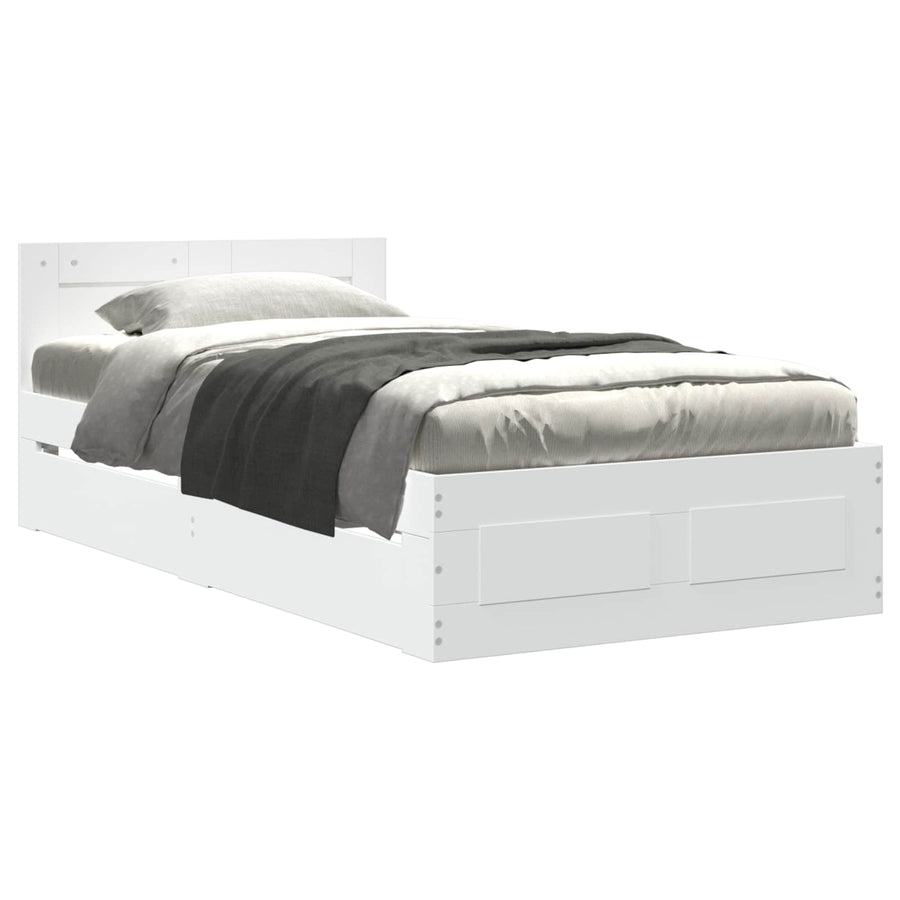 Bedframe met lade met hoofdeinde 2 st Wit Bewerkt hout