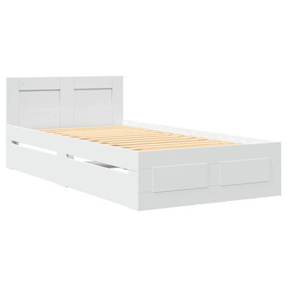 Bedframe met lade met hoofdeinde 2 st Wit Bewerkt hout