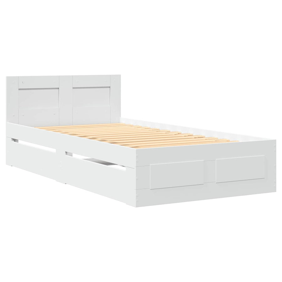Bedframe met lade met hoofdeinde 2 st Wit Bewerkt hout