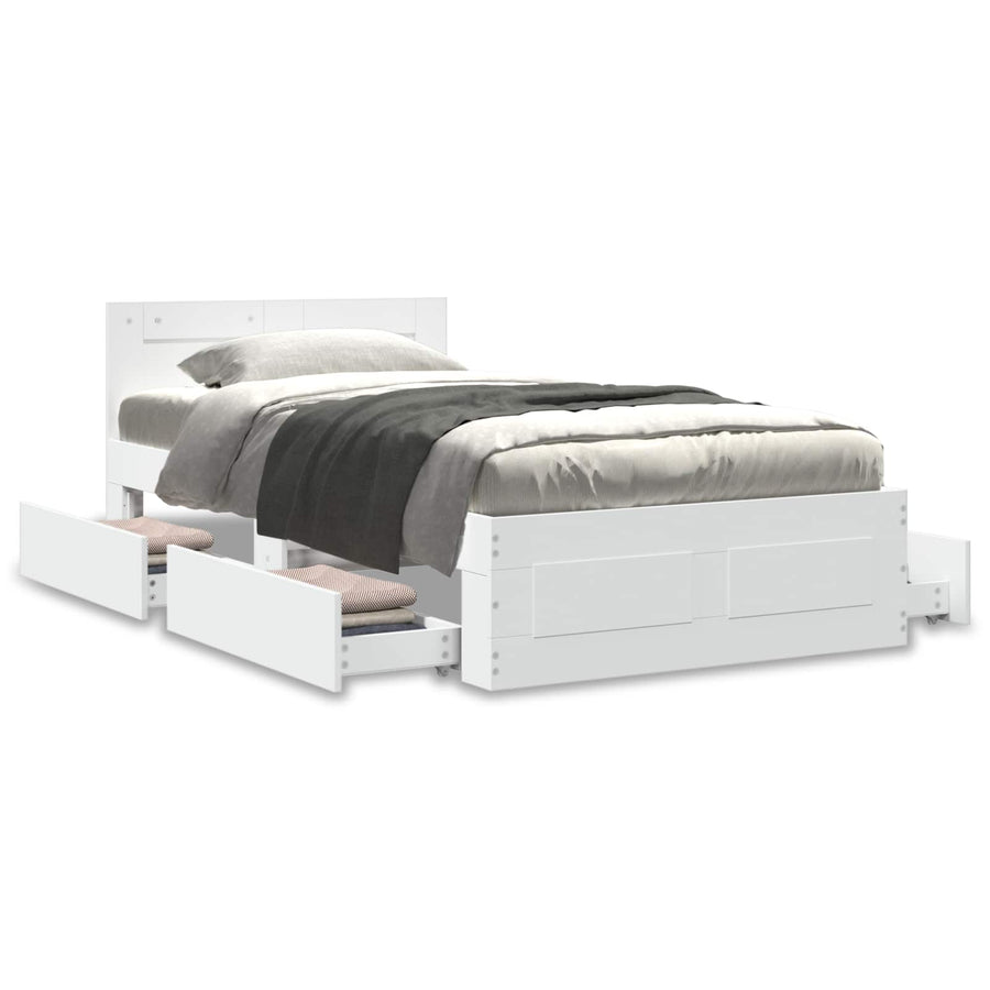 Bedframe met lade met hoofdeinde 2 st Wit Bewerkt hout